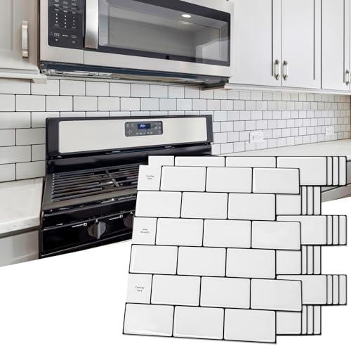 Art3d 6-Sheet Backsplash Tile for Kitchen Peel and Stick, 12"x12" Stick on Subway Tiles for Kitchen, Bathroom Back Splashes, White-Black Grout
