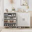 Homleke Farmhouse Shoe Cabinet with 2 Barn Doors & Wood Legs, 5-Tier Shoe Storage Cabinet with 3 Adjustable Shelves, Tall Shoe Rack Organizer for Closet, Shoe Organizer for Entryway, Hallway, White, 13.8"D x 27.6"W x 31.5"H