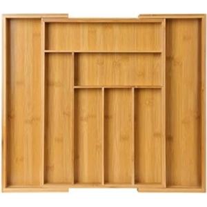 Realm Bamboo Deep Expandable Silverware Organizer | Neatly Stow Cutlery and Utensils in this 6 to 8 Compartment Flatware Tray | Designed For Better Kitchen Drawer Organization | Natural Color Holder