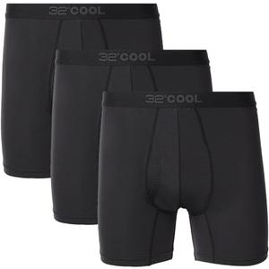 32  Degrees Cool Men's Boxer Brief, Comfort Mesh, 3-Pack, Black, Large, Quick Dry Nylon with Anti-Odor (Black, L)