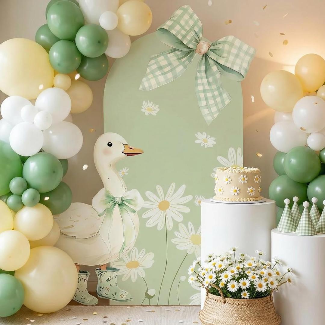 Novabright 2 Pcs One Silly Goose Party Decoration 5ft and 2.5ft Sage Green Bow 1st Birthday Silly Goose Cardboard Cutout Standup Photo Props Backdrops for Boys Girls 1st Birthday Baby Shower Supplies