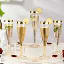 Goodluck 36 Pack 6.5 oz Plastic Gold Glitter Champagne Flutes with Gold Rim, Disposable Champagne Toasting Glasses for Wedding, Engagement, Party, Mimosa Bar