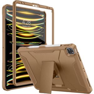 Soke Case for iPad Pro 12.9 Inch 6th/5th/4th Generation(2022/2021/2020 Release), Rugged Shockproof Protective Cover with Built-in Kickstand for Apple iPad Pro 12.9 - Light Brown