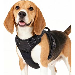 Funfox No Pull Dog Harness, Adjustable Pet Vest with Control Handle & Front Clip, Reflective Design for Small Medium Large XL Dogs, Black M