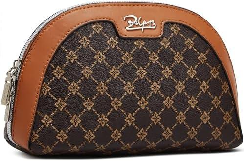 BOYATU Small Makeup Bag for Purse: Cute Cosmetic Bag with Mirror - Waterproof Vegan Leather Make up Bags for Women - Fashion Makeup Pouch for Party (010-coffee)