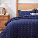 Sophia & William 3 Pcs King Size Velvet Quilt Set, Luxurious Coverlet Bedding Set, Lightweight Bedspread with Pillowshams, Midnight Blue