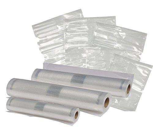 Nesco VS-07V Vacuum Sealer Bag Variety Pack, Bag/Roll Combo, Clear 4 Pack