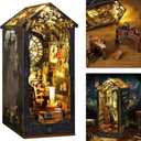 ISSEVE DIY Book Nook Kit, 3D Wooden Puzzle DIY Miniature House Kit for Booknook Shelf Insert Decoration, Magic Book House Stand Bookshelf Dollhouse for Adults with Sensor Light (Detective Agency)