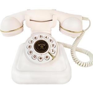 Retro Landline Telephone, Sentno 1960's Vintage Corded Dial Phone Classic Old Fashion Telephones Wired Desk Telephone for Office and Home (White)