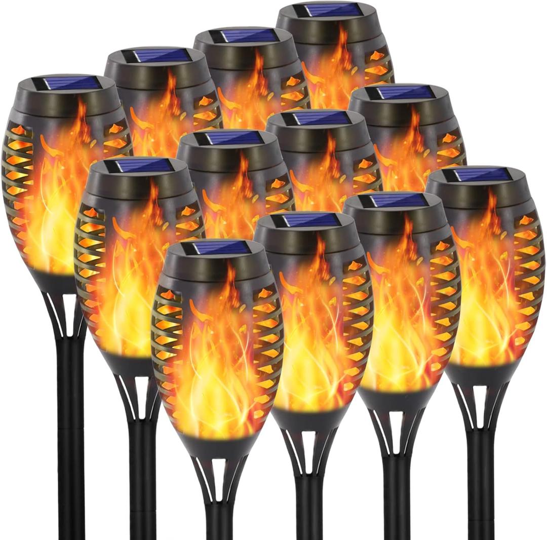 12 Pack Solar Torch Light, Solar Lights Outdoor IP 65 Waterproof, Vivid Flickering Flame, Garden Decoration, Landscape Torches, Mini 12 Leds