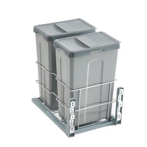 HANKEY Pull Out Trash Can Under Cabinet, Double Pullout Waste Container Recycling Bin, Slide Out Compartment Hidden Trash Bin for Kitchen Garbage Soft Close with Lids& Door Fittings,Total 47Qt