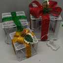 Remote Control Christmas Lighted Gift Boxes Decorations,Set of 3 Light Up Glitter Fabric Present Boxes with 60 Dual Color Change Lights 12 Mode Timer,Xmas Decor for Tree Indoor Outdoor Yard Holiday