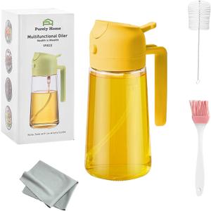 2-in-1 Yellow 16oz/470ml - Olive Oil Sprayer for Cooking, Salad and BBQ, Leakproof Oil Dispenser for Frying, Glass OliveOil Multifunctional Sprayer/Dispenser Bottle for Cooking, Oil Mister Bottle
