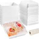 ZORRITA 50 Pack 5 Inch Paper Charcuterie Boxes with Clear Lids, Square To Go Cake Slice Containers Small Bakery Boxes for Dessert, Cookies, Sandwich, Strawberries (White)
