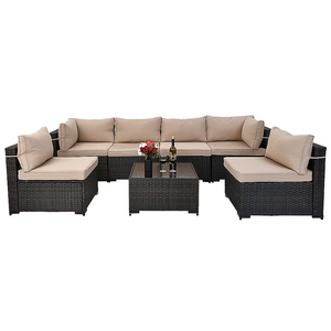 UPHA Rattan Patio Sofa Conversation Set with Beige Cushions