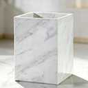Natural White Marble Wastebasket, Elegant Texture Rectangular Trash Can, Luxury Durable Waterproof Marble Storage Basket, Garbage Container for Bathroom, Home Office, Living Room