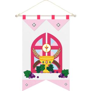 HunnmingRe First Communion Banner Kit for Girls and Boys, 12 x 18 Inches 1st Holy Communion Banner Kits Felt Catholic Gifts for Sunday School DIY Arts and Crafts(Stylish)