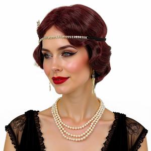 STfantasy 20S Finger Wave Wig Flapper Curly Synthetic Hair for Women 1920s Cosplay Costume Halloween Party Daily Everyday Wear (Black+Red)