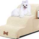 Dog Stairs for Small Dogs, Wide Pet Step with Removable Cover, No Assembly High Density Foam Cat Ramp for Bed or Sofa, 4-Step, Dark Grey