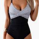 B2prity Women's One Piece Swimsuits Tummy Control Front Cross Bathing Suits Tie Back Slimming V Neck Swimwear, M