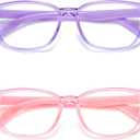 Kids Blue Light Blocking Glasses 2 Pack, Anti Eyestrain & UV Protection, Computer Gaming TV Phone Glasses for Boys Girls Age 3-9 (Transparent Purple+ Transparent Pink)