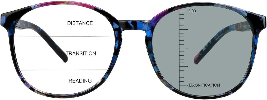 Vintage Round Progressive Multifocal Presbyopic Glasses, Photochromic Gray Sunglasses for Men Women Readers (Floral,+0.00/+2.50 Magnification)