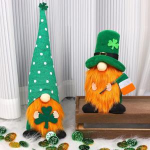 Juegoal 2 Pack St. Patrick's Day Plush Gnomes, 17'' Tall Handmade Leprechaun Decorations Green Hat Swedish Tomte, Irish Shamrock Elf Scandinavian Holiday Lucky Gift for Home Tabletop Ornament
