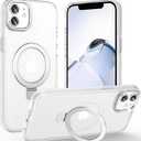Magnetic for iPhone 11 Case with Ring Stand, [10 FT Drop Protection] [Velvety Touch] Slim Translucent Matte Back Shockproof Phone Case for iPhone 11 6.1'', Frosted White