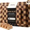 3 Packs Cutting Boards for Kitchen Checkered Cutting Board Acacia Wood Charcuterie Board Serving Heavy Duty Non Toxic Slip Butcher Block Wood Chopping Board with Juice Grooves Handles, Multiple Sizes