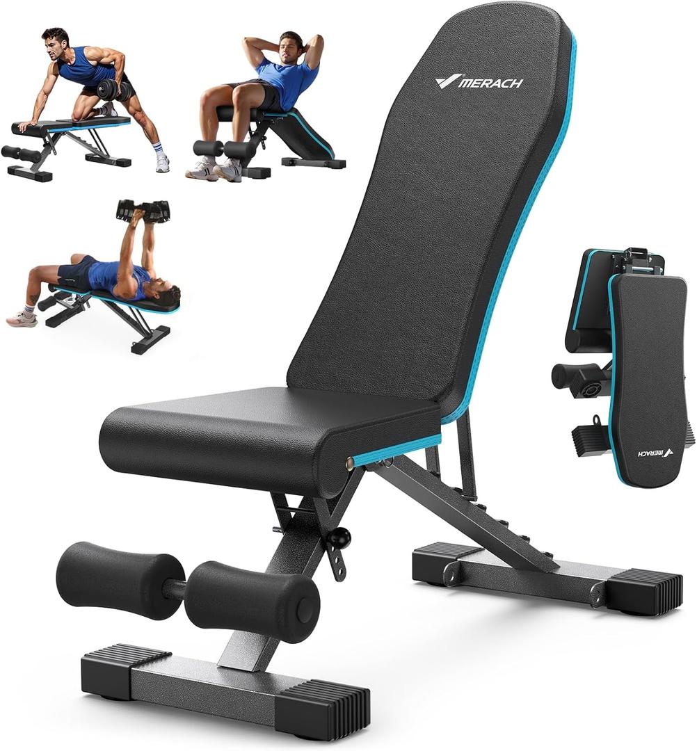 MERACH Weight Bench, Foldable Weight Benches for Home Gym with 990 LBS, Adjustable Weight Bench with 72 Training Angles, Incline Bench Press for Full Body