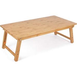 Large Size Floor Desk Nnewvante Floor Table Tray with Folding Legs Adjustable Low Coffee Table for Breakfast Serving Tray Gaming Writing 33.5x17.7in (Bamboo)