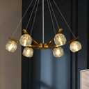 VILUXY Gold Crystal Sputnik Chandelier 6-Light Modern Pendant Light Fixture for Dining Room 25.5 Semi Flush Mount Ceiling Light Fixture for Living Room Kitchen Bedroom