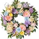 TEMPUS Spring Summer Wreath for Front Door 22 Inch Artificial Floral Wreath with Roses Peonies Hydrangeas Leaves for Door Wall Decoration Wedding Party Home Farmhouse Decoration (Multicolor)