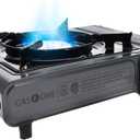 Gas One Portable Butane Camping Stove with Case: Automatic Ignition, Precise Heat Control - Camping & Tailgating and Outdoor Cooking (New Style Gray)