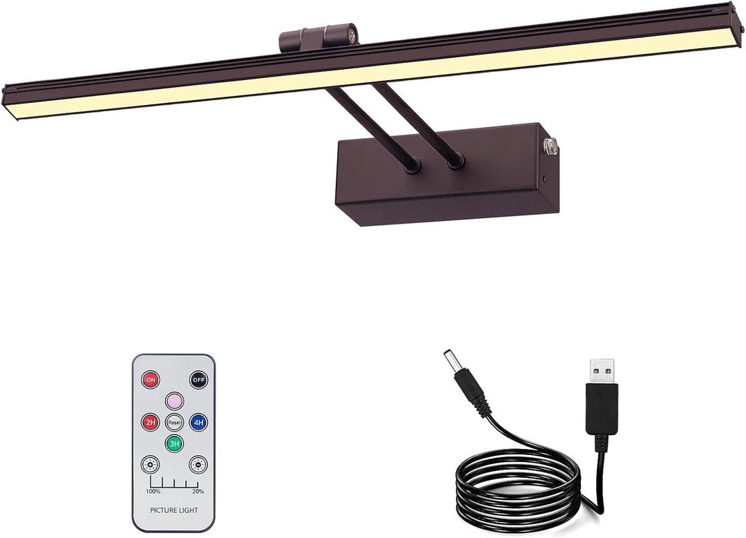 Picture Light,Battery Art Lights for Wall,Wireless Remote Painting Light with Timer and Dimmable,20Metal Display Lighting for Artwork,Portrait,Gallery-BK