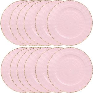 Pink Chargers Plates Set of 12, Plastic Decorative Charge Plates for Dinner, Table Setting, Holiday, Thanksgivng, Christmas