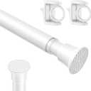 AIZESI 1PCS Spring Tension Curtain Rods 24 to 46 Inch White Tension Rod Spring Curtain Rod Short Curtains Rod 's Tension Adjustable Curtain Rods for Window, (With One Set Rod's Holder)
