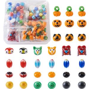 Craftdady 100pcs Handmade Lampwork Glass Spacer Beads Halloween Pumpkin Owl Rondelle Oval Loose Beads for Bracelets Necklaces Earrings Jewelry Crafts Making (Mixed Color Halloween)