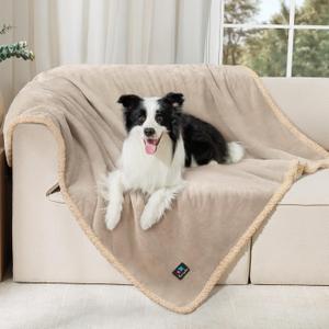 Waterproof Pet Blanket, Liquid Pee Proof Dog Blanket for Sofa Bed Couch, Reversible Sherpa Fleece Furniture Protector Cover for Small Medium Large Dogs Cats, Grey Beige Large65" x 57"