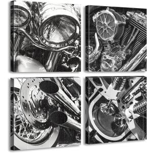 DJSYLIFE Black and White Motorcycle Wall Art Vintage Vehicle Pictures Wall Decor Close Up of Motorcycle Canvas Prints Modern Home Office Artwork Decorations for Mens Bedroom Boys Room Paintings (12"Wx12"Hx4)