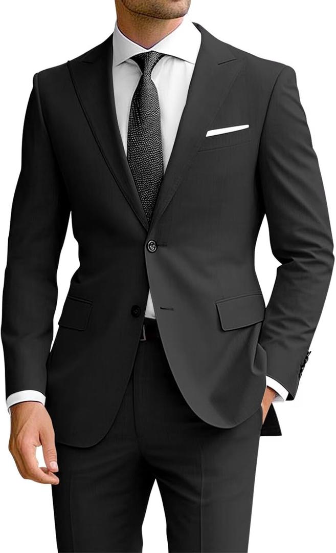 Wangyue Men's 2 Piece Suit Slim Fit Suits for Men Two Button Blazer Formal Business Jacket Suit for Wedding Prom Dinner (Medium, Black)