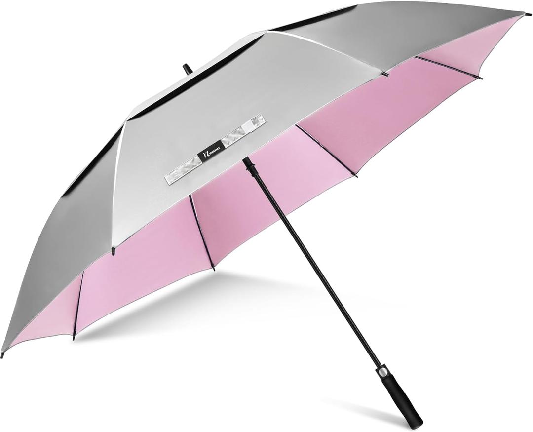 NINEMAX UV Potection Golf Umbrella, 51/54/62/68 Inch UV Umbrellas for Sun Blocking Large Windproof for Rain (Silver-Pink)