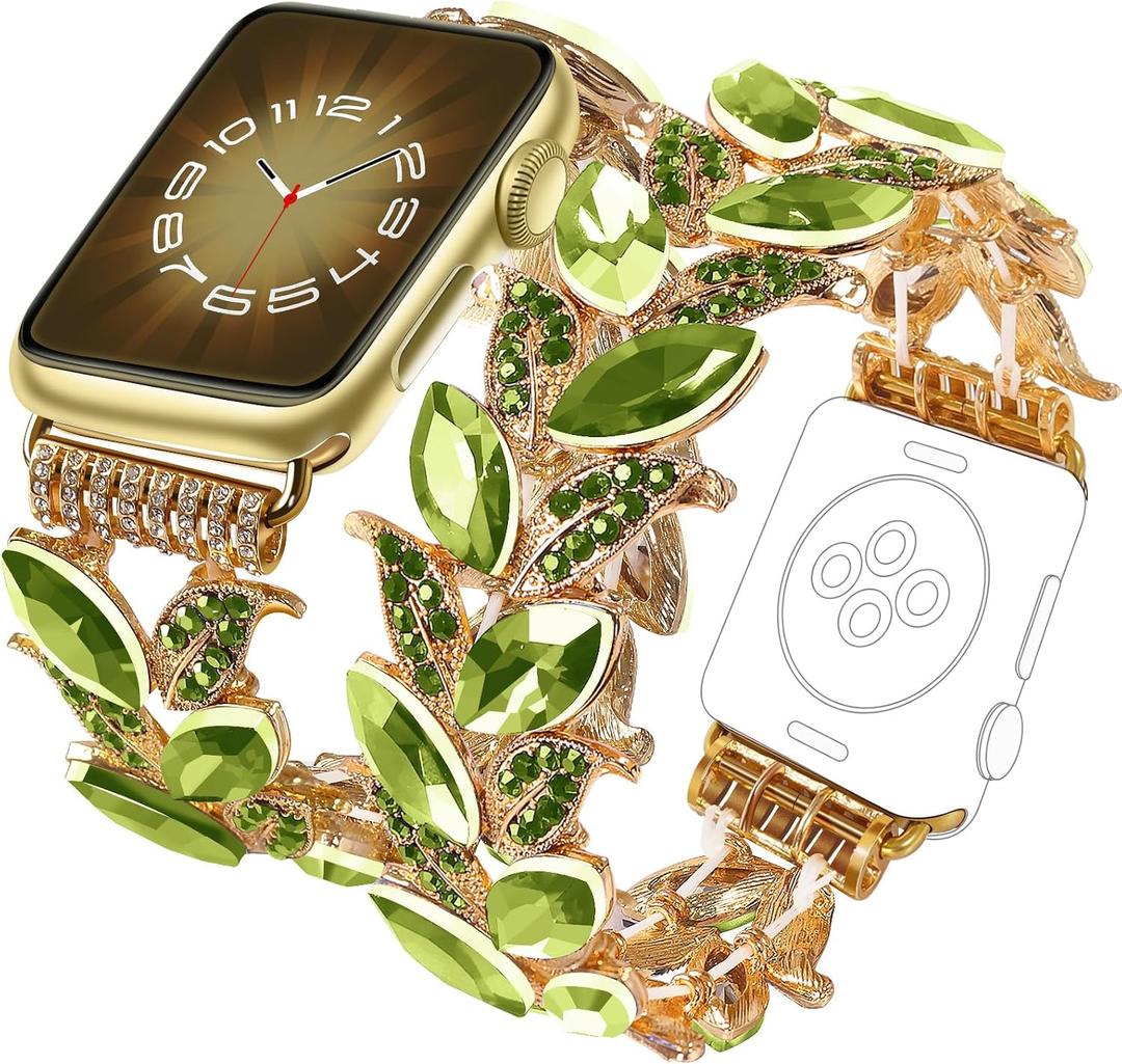 VIQIV Slim Bracelet Compatible with Apple Watch Bands, Size: 38/40/41/42mm(Series 11/10), Fit Wrist 5.7"-6.3") for Women, Stretchy Cute Thin Dressy Starlight Luxury Metal Strap for iWatch 