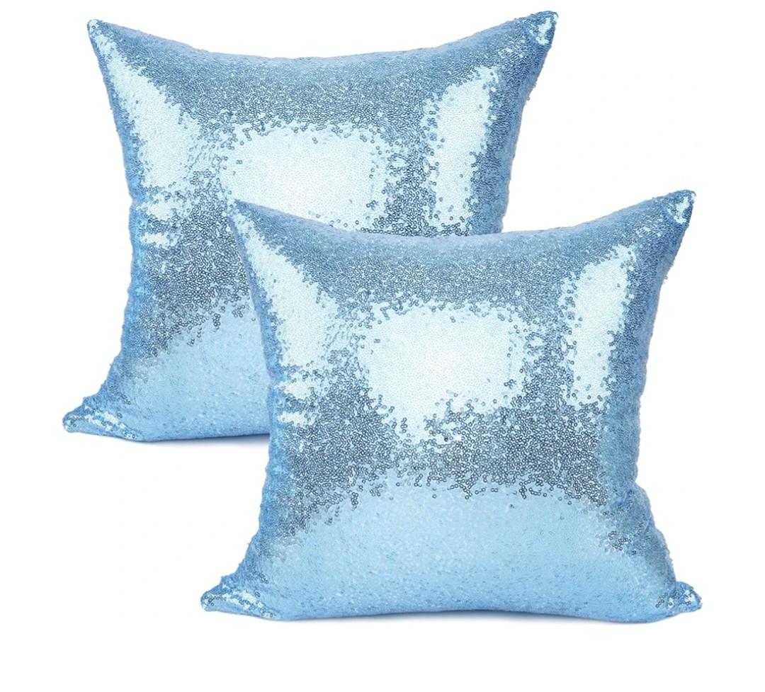 YOUR SMILE Pack of 2, New Luxury Series Solid Color Decorative Glitzy Sequin & Comfy Satin Throw Pillow Cover Cushion Case for Wedding/Christmas (Baby Blue,18"x18")