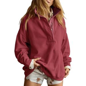 Gacaky Sweatshirt for Women Oversized Casual Long Sleeve Button Henley Neck Pullover Tops Fashion Outfits Clothes (Small, Burgundy)