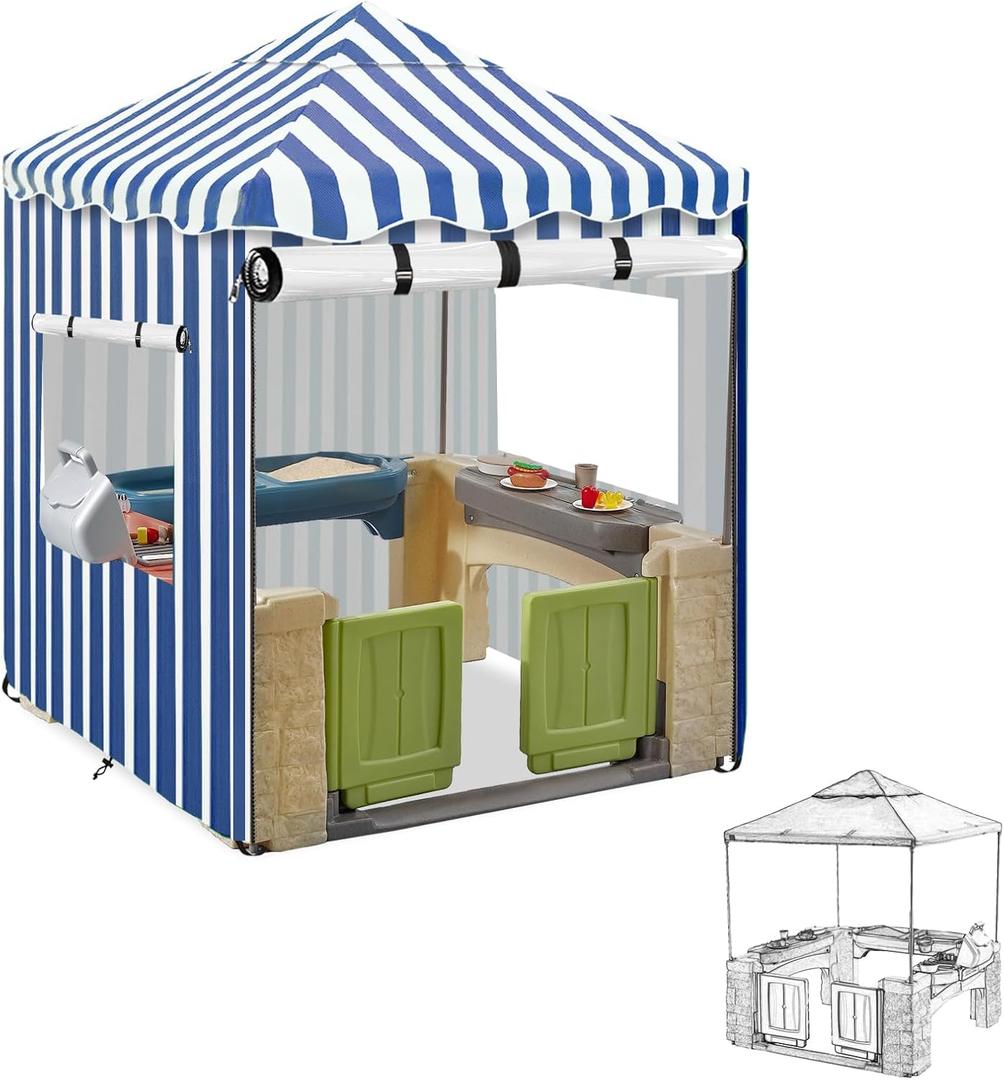 Outdoor Kids Playhouse Cover, Waterproof Cover for Multiple Brands - Blue and White Striped Full Coverage (56" W x 56" D x 60.2" H)