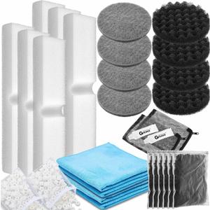 28 Pcs Compatible with Fluval Fx4/fx5/fx6 Aquarium Media Kits Replacement Filter, Carbon Foam Pad, Nitrite Remover Pads, Activated Carbon, Foam Block, Silicone Lube, Towels, Ceramic Ring, Mesh Bag (Gray)
