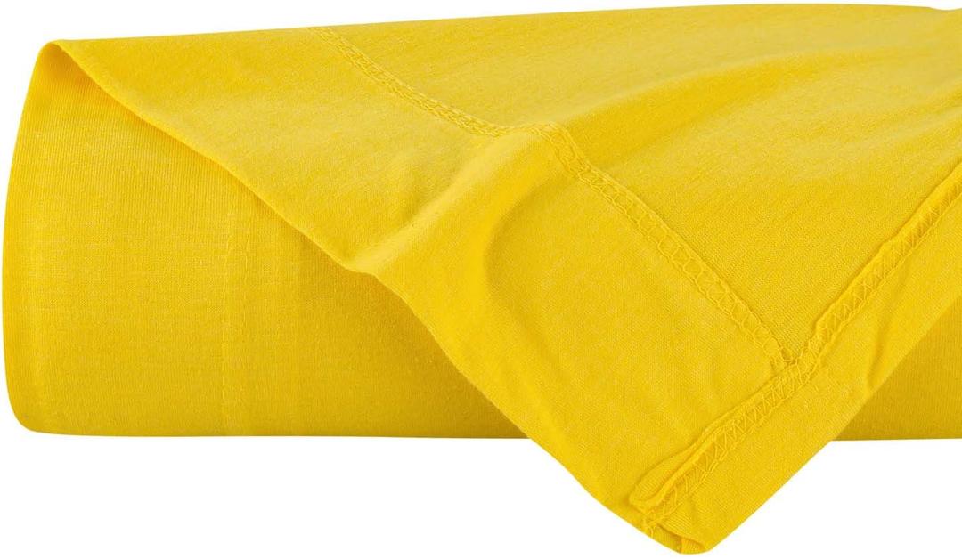 DELANNA Jersey Knit Flat Sheet Soft, Breathable, Cotton Rich T-Shirt Weave Jersey Top Sheet Only (YELLOW, TWIN)