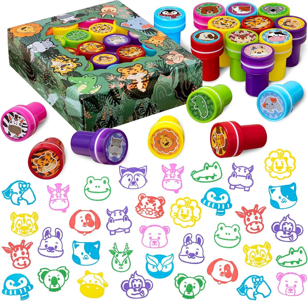 DMIGHT Jungle Safari Party Favors 20 PCS Wild Animals Stamps for Kids Birthday Gifts, Zoo Animal Stamps for Kids, Self Inking Stamps