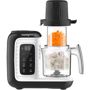 MOMYEASY Baby Food Maker, Multifunction Processor Chopper Grinder, Baby Food Steamer and Puree Blender in-One, with Bottle Warmer, Auto Cooking & Grinding with Touch Control Panel&Self Cleans (Black)